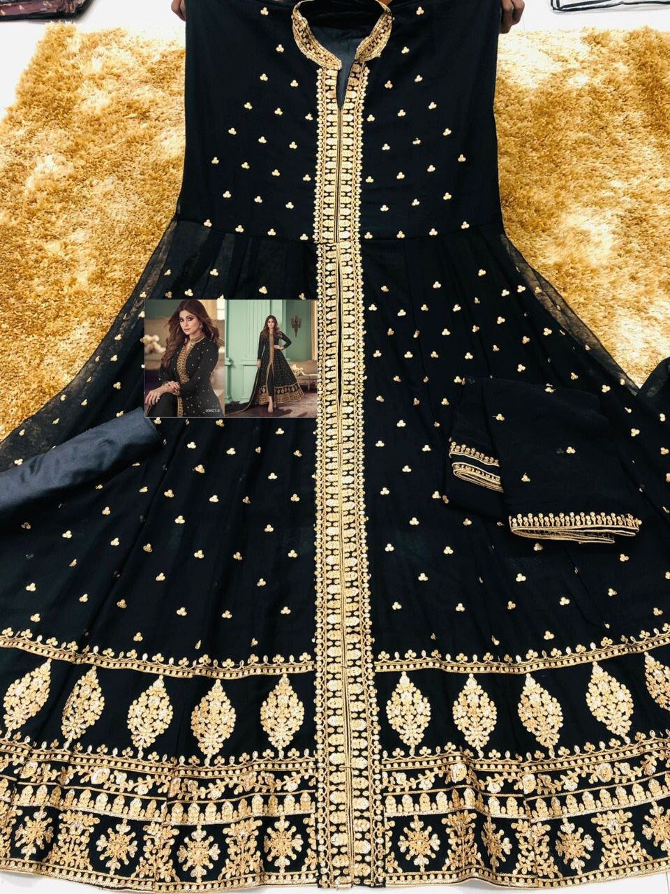 Black Fox Georgette Centre Cut Anarkali Suit Designer Suits AASHIRWAD 