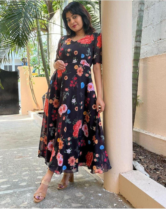 Black Georgette Printed Anarkali Maxi Gown Gowns Shopin Di Apparels