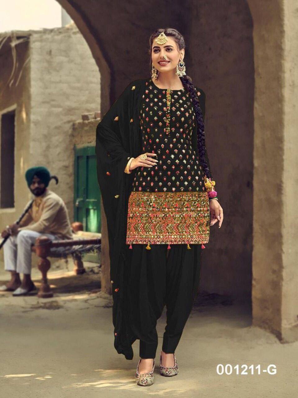 Black Heavy Faux Georgette With Embroidery Work Patiyala Suit Designer Suits Shopindiapparels.com 