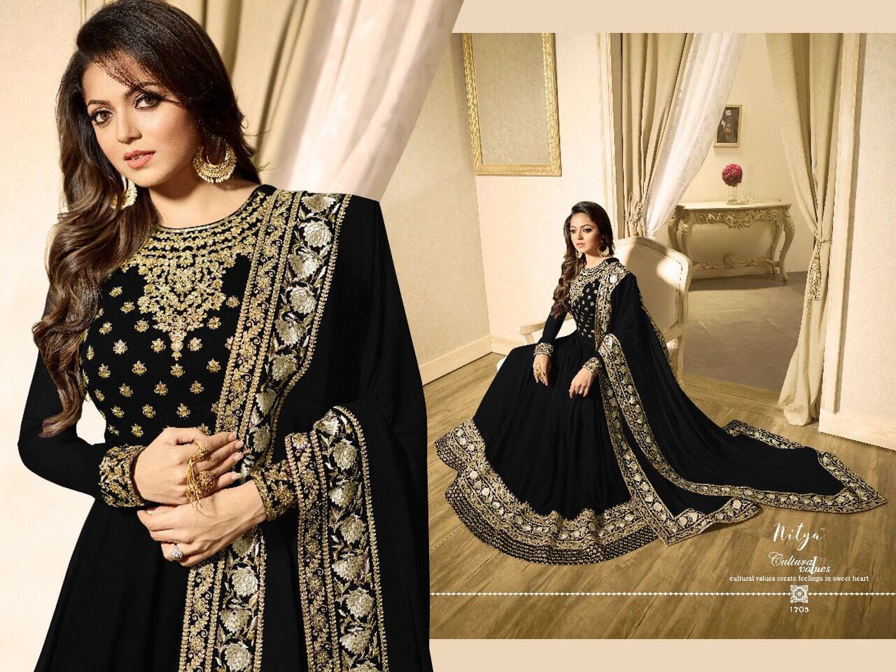 Black LT 1703 Banglory Silk Georgette with Embroidery work Anarkali Suit Designer Suits shopindi.sg 