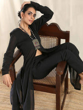 Load image into Gallery viewer, Black Plain Centre Slit Georgette Kurti with Crepe Pant Kurti with Pant Shopindiapparels.com 