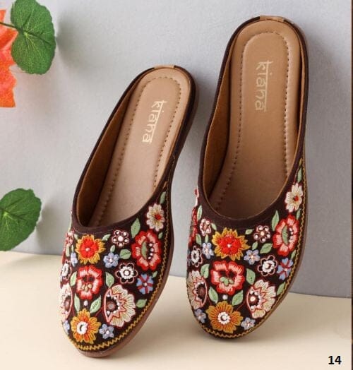 Black Red Designer Floral Embroidered Mojaris Indian Covered Shoes Mojaries Kiana 