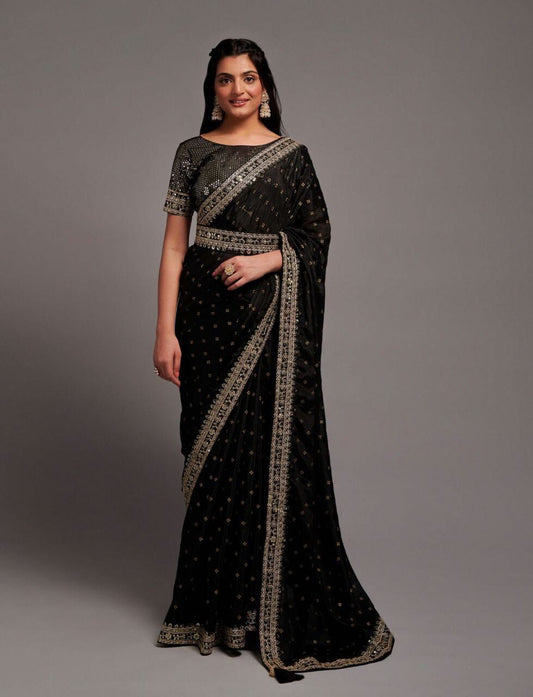 Black Work Chinon Designer Saree Designer Saree Shopin Di Apparels 