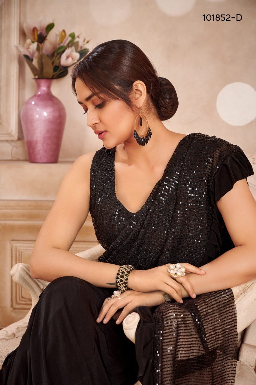 Black Zara Sequin Ready to wear Saree and Blouse Shopindiapparels.com 