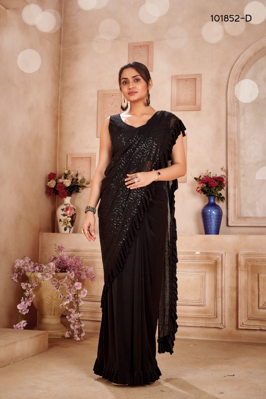 Black Zara Sequin Ready to wear Saree and Blouse Shopindiapparels.com 