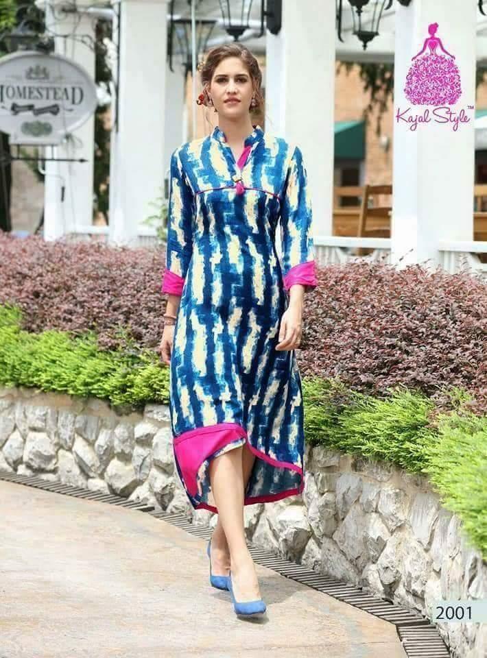 Blue and Pink Rayon Dress - Shopindiapparels.com