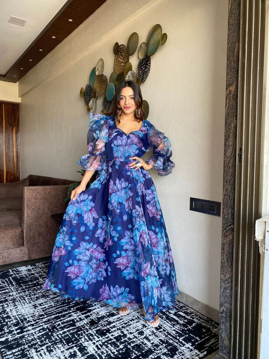 Blue Bright Organza Maxi Gown Gowns Shopin Di Apparels