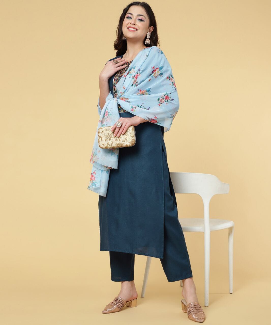 Blue Ruby Cotton Designer Kurti with Dupatta and Bottom Kurti with Dupatta and Bottom Shopin Di Apparels 