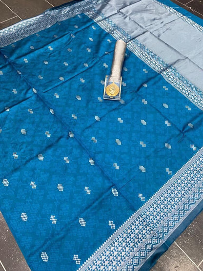 Blue Soft Lichi Silk Saree Shopin Di Apparels 