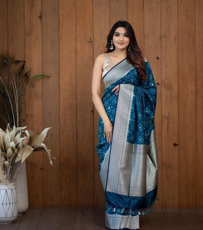 Blue Soft Lichi Silk Saree Shopin Di Apparels 