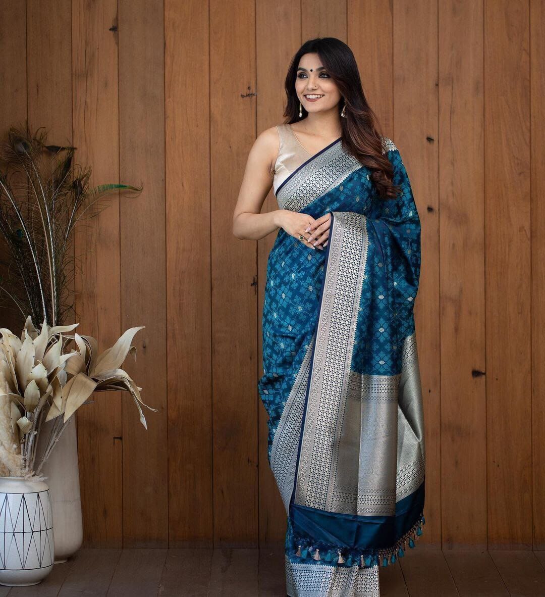 Blue Soft Lichi Silk Saree Shopin Di Apparels 