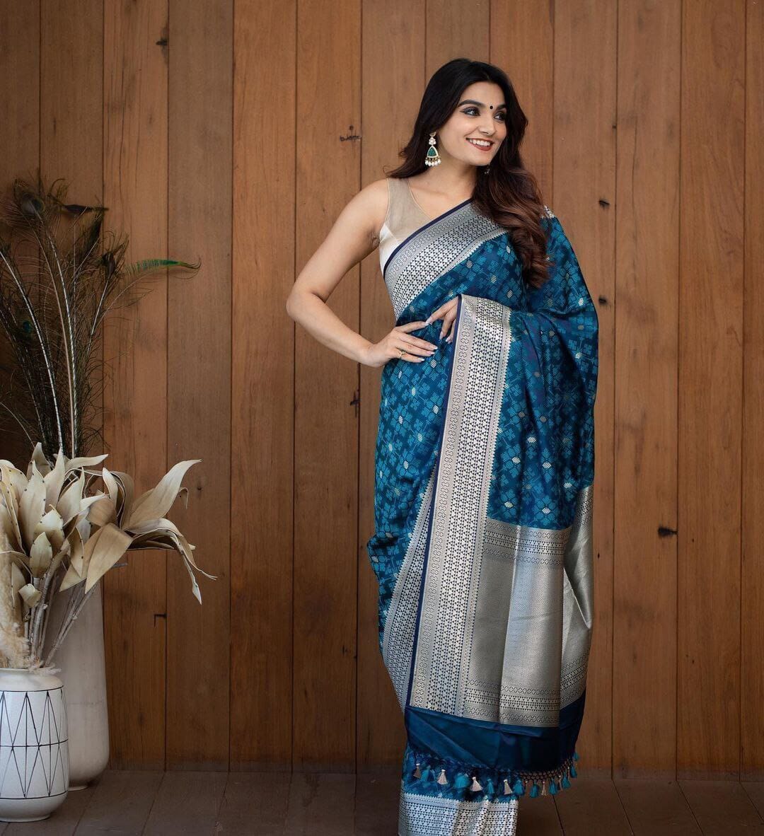 Blue Soft Lichi Silk Saree Shopin Di Apparels 