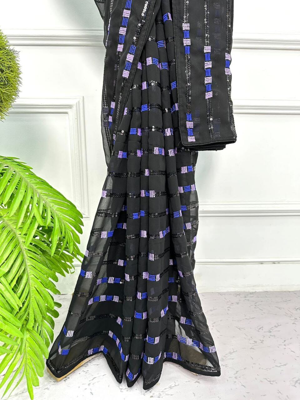 Celebrity Inspired Black Sequin work Saree with Blouse Shopin Di Apparels 