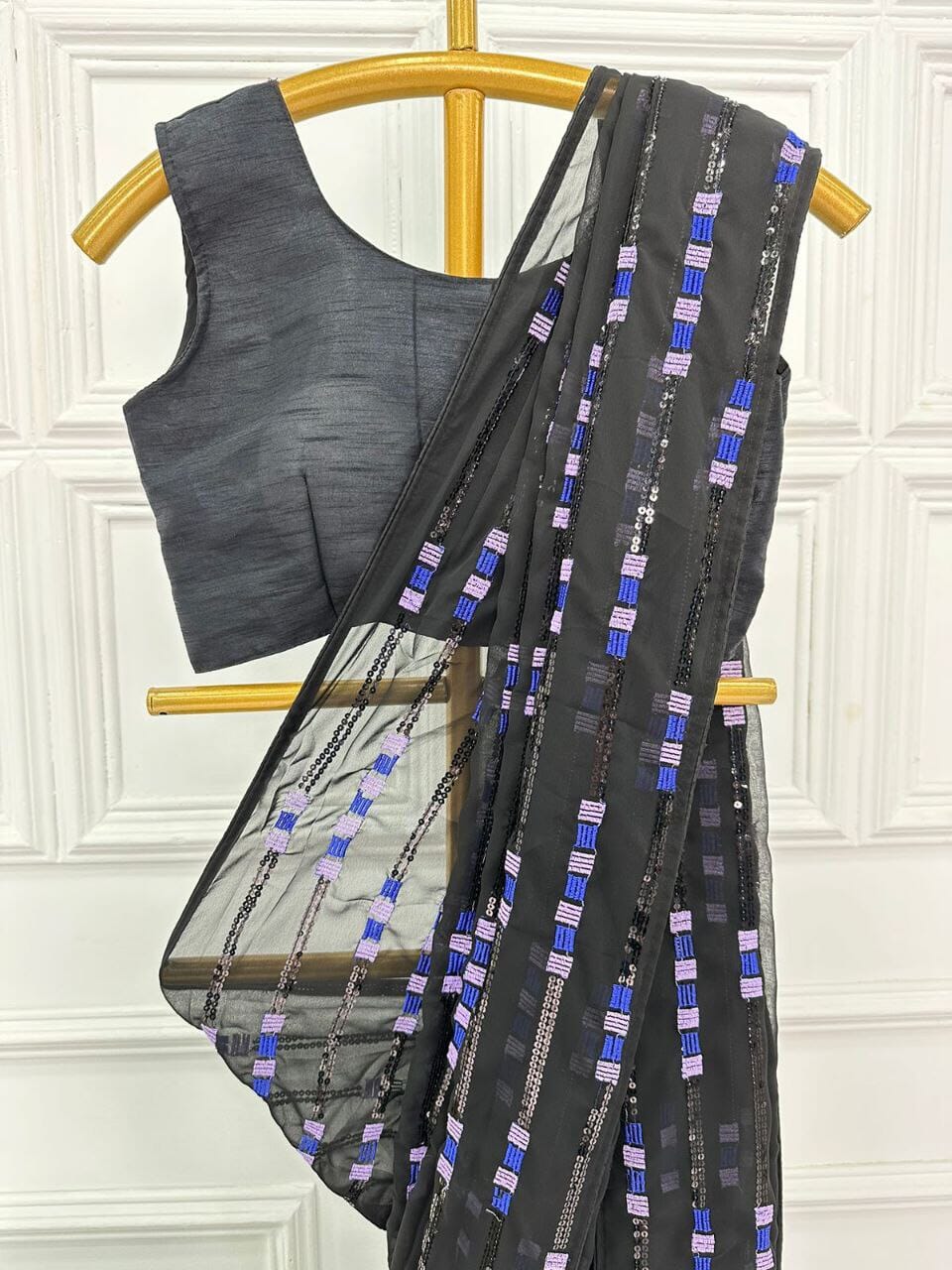 Celebrity Inspired Black Sequin work Saree with Blouse Shopin Di Apparels 