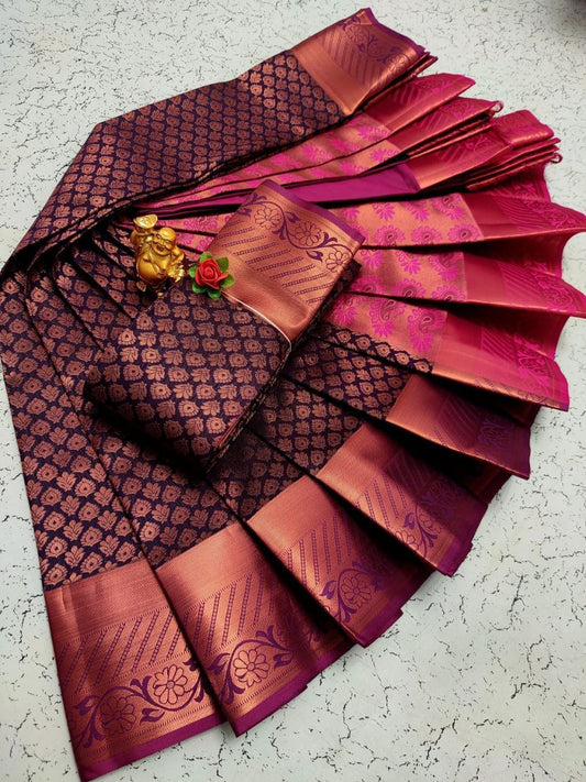 Copper Rani Samuthrika Kanchipuram Semi Silk Saree Silk Saree Shopindiapparels.com 