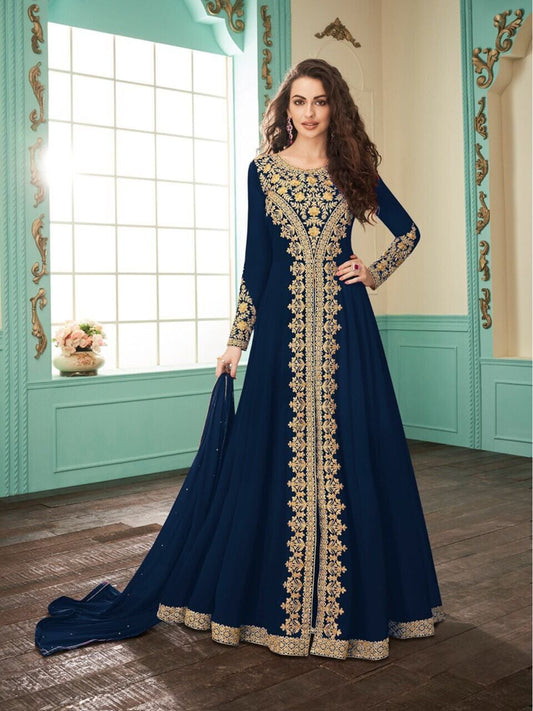 Dark Blue Blue Long Fox Georgette Designer Long Gown Anarkali Suit Designer Suits Shopin Di Apparels 
