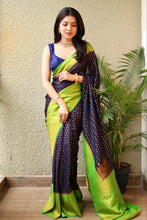 Load image into Gallery viewer, Dark Blue Kadwa Weave Lichi Banarasi Saree shopindi.sg 
