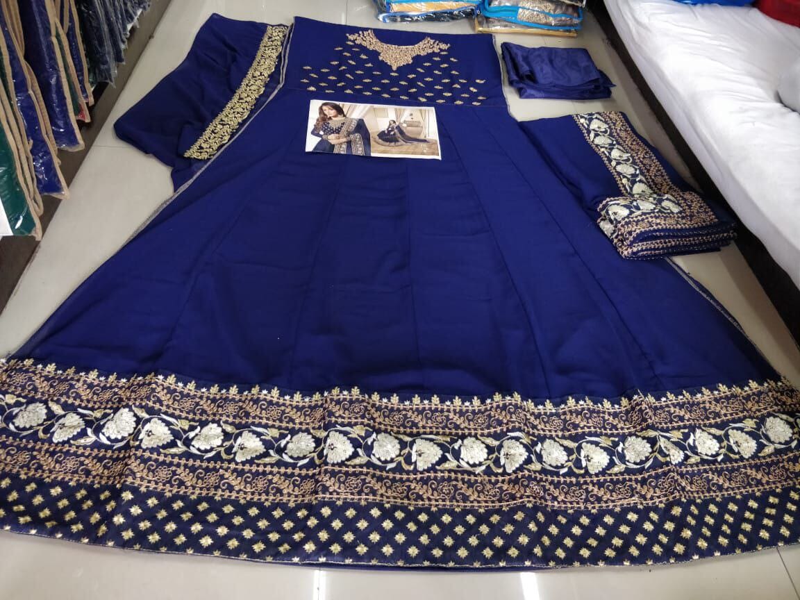 Dark Blue LT 1703 Banglory Silk Georgette with Embroidery work Anarkali Suit Designer Suits shopindi.sg 
