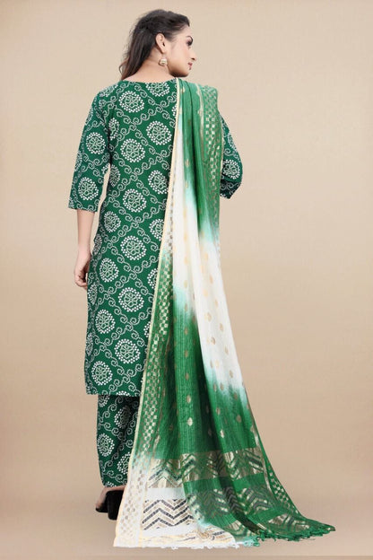 Dark Green Bandhani Printed Rayon Straight Cut Suit Designer Suits shopindi.sg 