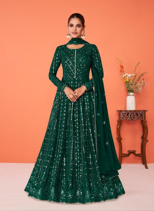 Dark Green Designer Faux Georgette Anarkali Suit Designer Suits shopindi.sg 
