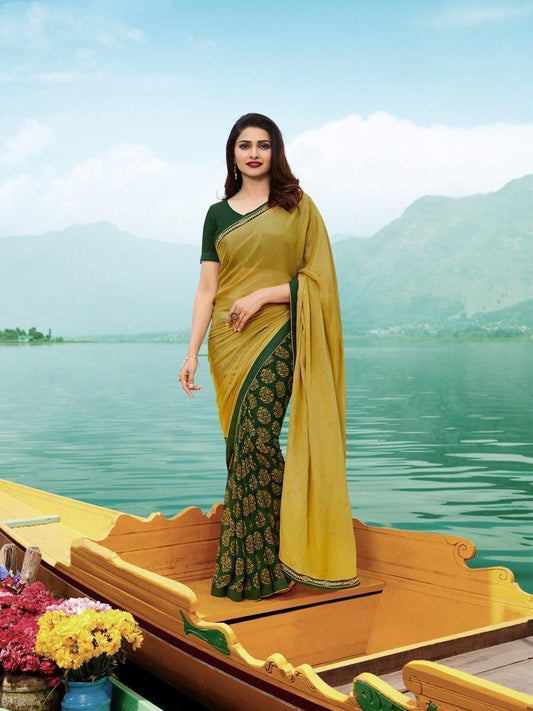 Dark Green Half Half Georgette Saree Saris & Lehengas Shopindiapparels.com 
