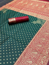 Load image into Gallery viewer, Dark Green Kadwa Weave Lichi Banarasi Saree shopindi.sg 
