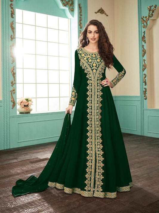 Dark Green Long Fox Georgette Designer Long Gown Anarkali Suit Designer Suits Shopin Di Apparels 