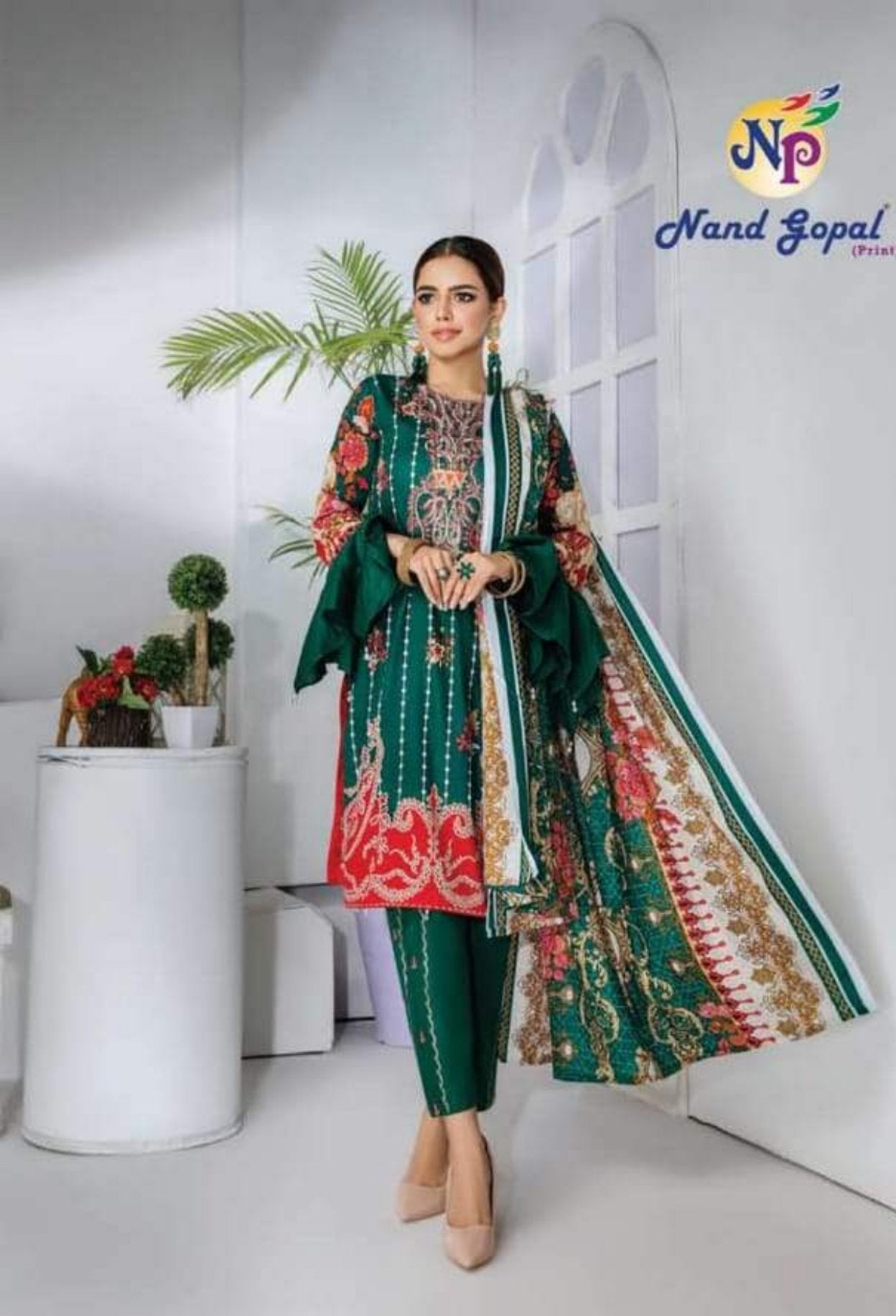 Dark Green Sofiya Karachi Cotton Designer Suit Karachi Cotton Suits Shopindiapparels.com 