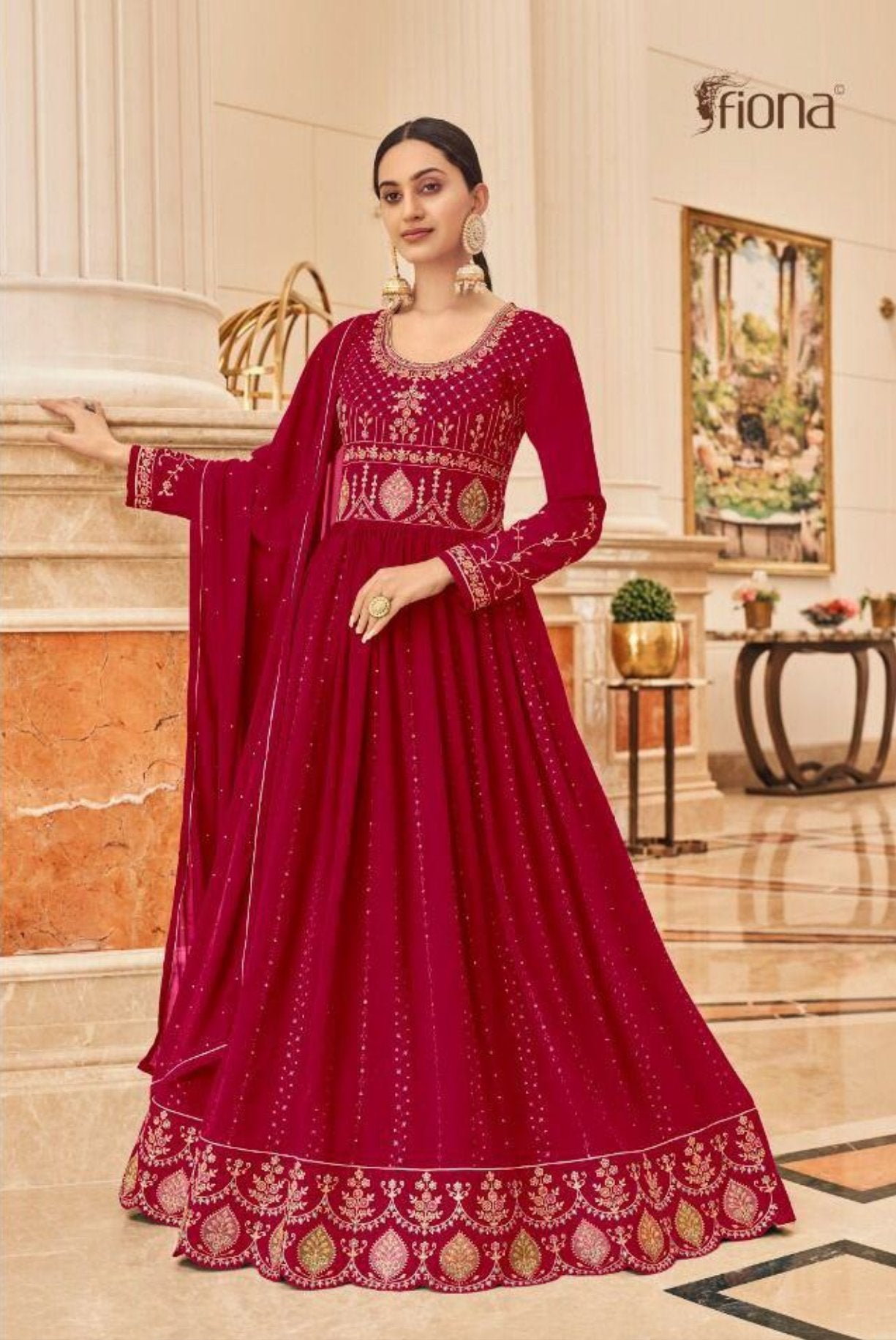 Dark Pink Heavy Faux Georgette With Embroidery Work Anarkali Suit Designer Suits Fiona 