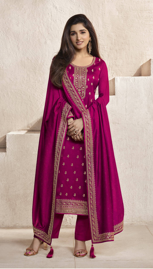 Dark Pink Kaseesh Aanchal Hitlist Silk Designer Salwar Kameez Straight Cut Suit Designer Suits Vinay 