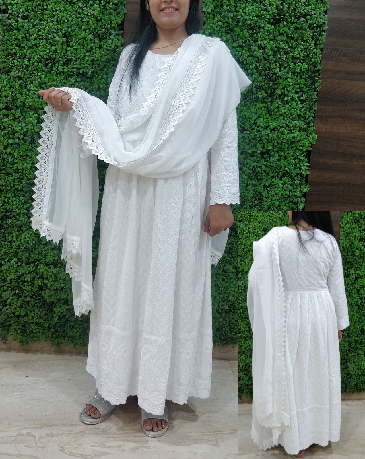 Designer Chikankari Long Dress in 4 attractive colors Designer Suits Shopindiapparels.com 