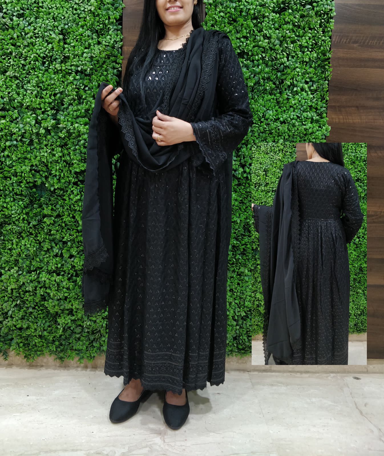 Designer Chikankari Long Dress in 4 attractive colors Designer Suits Shopindiapparels.com 