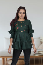Load image into Gallery viewer, Designer Cotton Embroidered Tops in 5 colors Western Top Shopindiapparels.com Dark Green M 38 