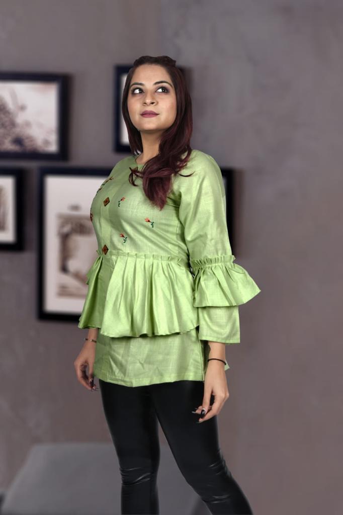 Designer Cotton Embroidered Tops in 5 colors Western Top Shopindiapparels.com Pista Green M 38 