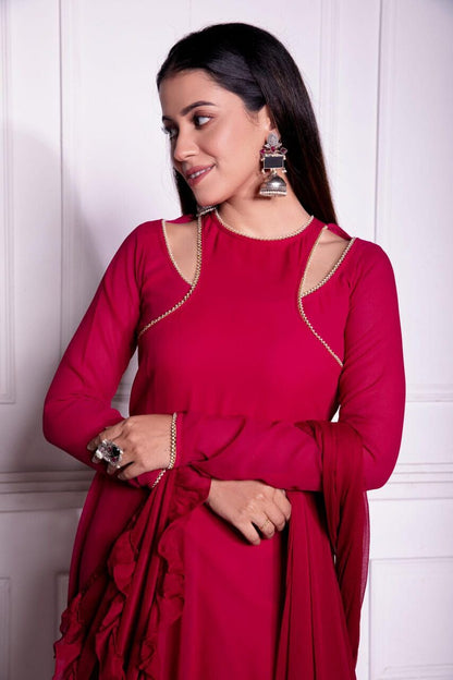 Designer Fancy Pearl Work Anarkali Suit with Ruffle Work Dupatta Designer Gowns Shopin Di Apparels 