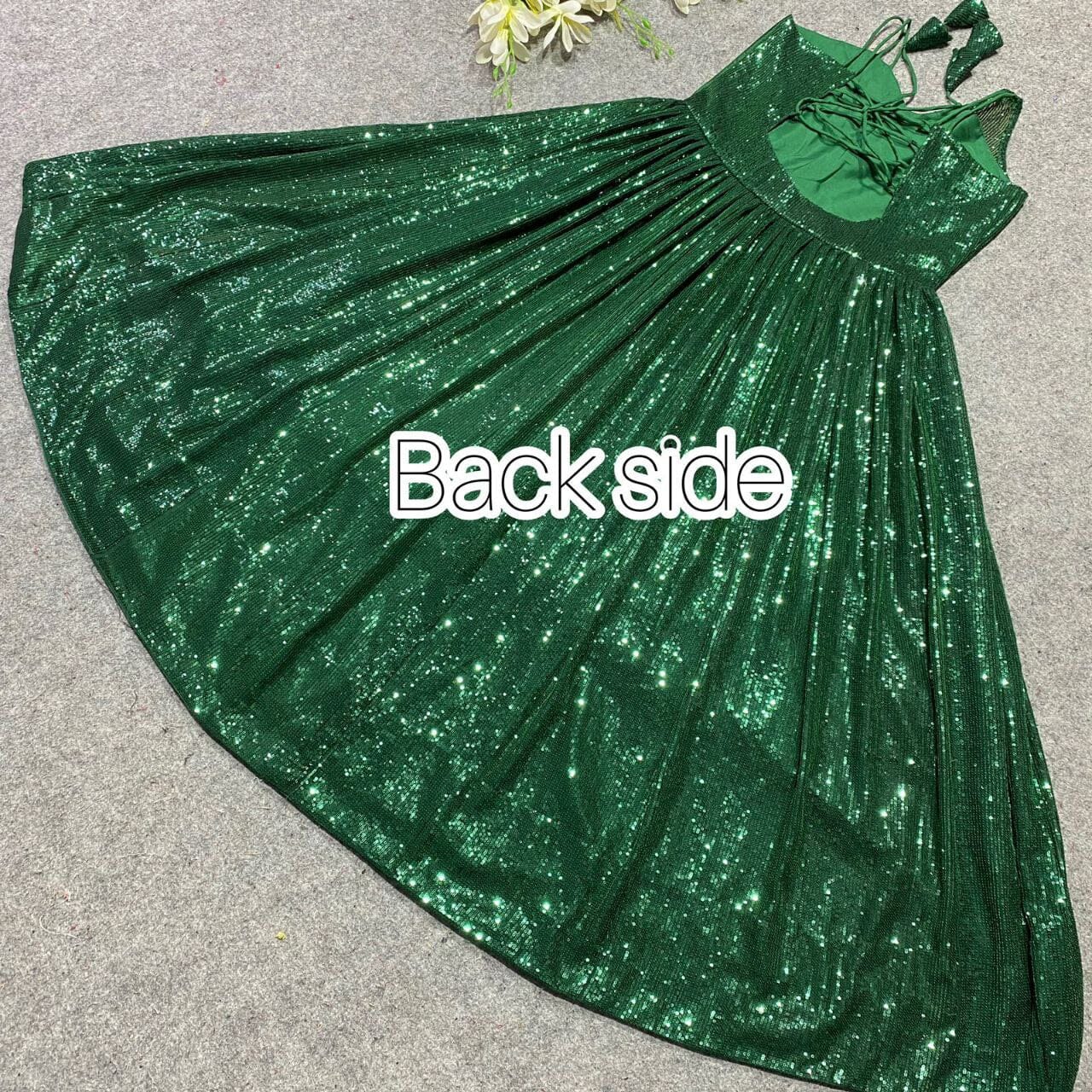 Designer Fancy Wear Dark Green Sequence work Sleeveless Gown gown shopindi.sg 