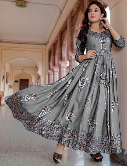 Designer Flaired Gown with foil print in 10 colors Gowns Shopindiapparels.com 