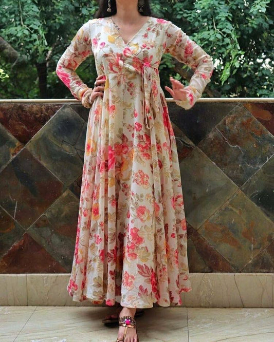 Designer Floral Georgette Maxi Dress Gown Shopindiapparels.com 