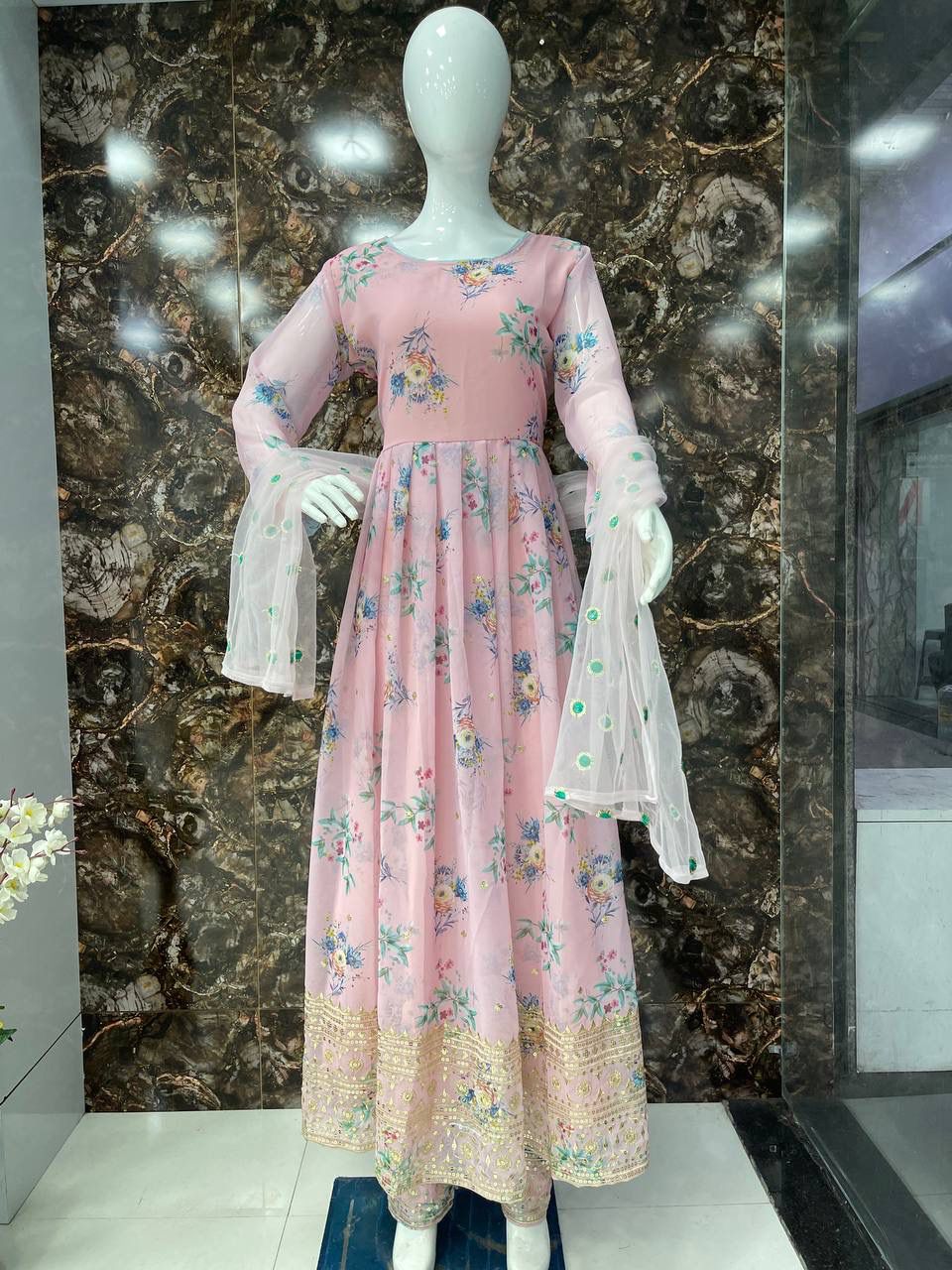 Designer Georgette Anarkali Suit with Sequence Work in 3 colors Designer Suits Shopindiapparels.com 