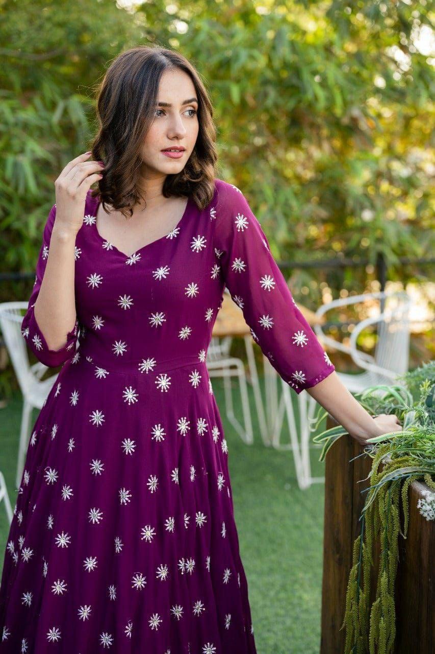 Designer Georgette Printed Gown in 2 colors Gown Shopindiapparels.com 