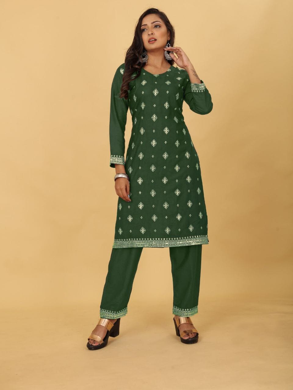 Designer Heavy Rayon Kurti and Pant set with Sequence Work in 8 colors Kurti with Pant Shopin Di Apparels 