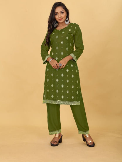 Designer Heavy Rayon Kurti and Pant set with Sequence Work in 8 colors Kurti with Pant Shopin Di Apparels 