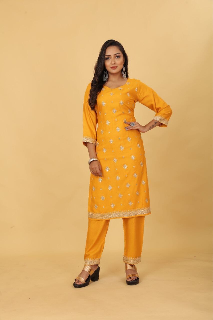 Designer Heavy Rayon Kurti and Pant set with Sequence Work in 8 colors Kurti with Pant Shopin Di Apparels 