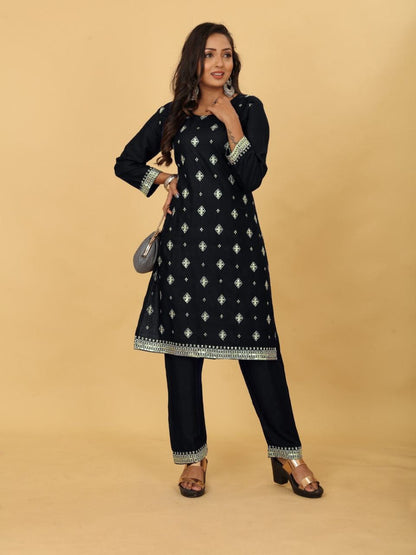 Designer Heavy Rayon Kurti and Pant set with Sequence Work in 8 colors Kurti with Pant Shopin Di Apparels 