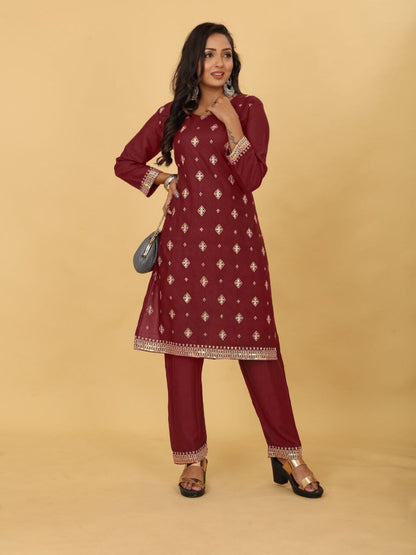 Designer Heavy Rayon Kurti and Pant set with Sequence Work in 8 colors Kurti with Pant Shopin Di Apparels 