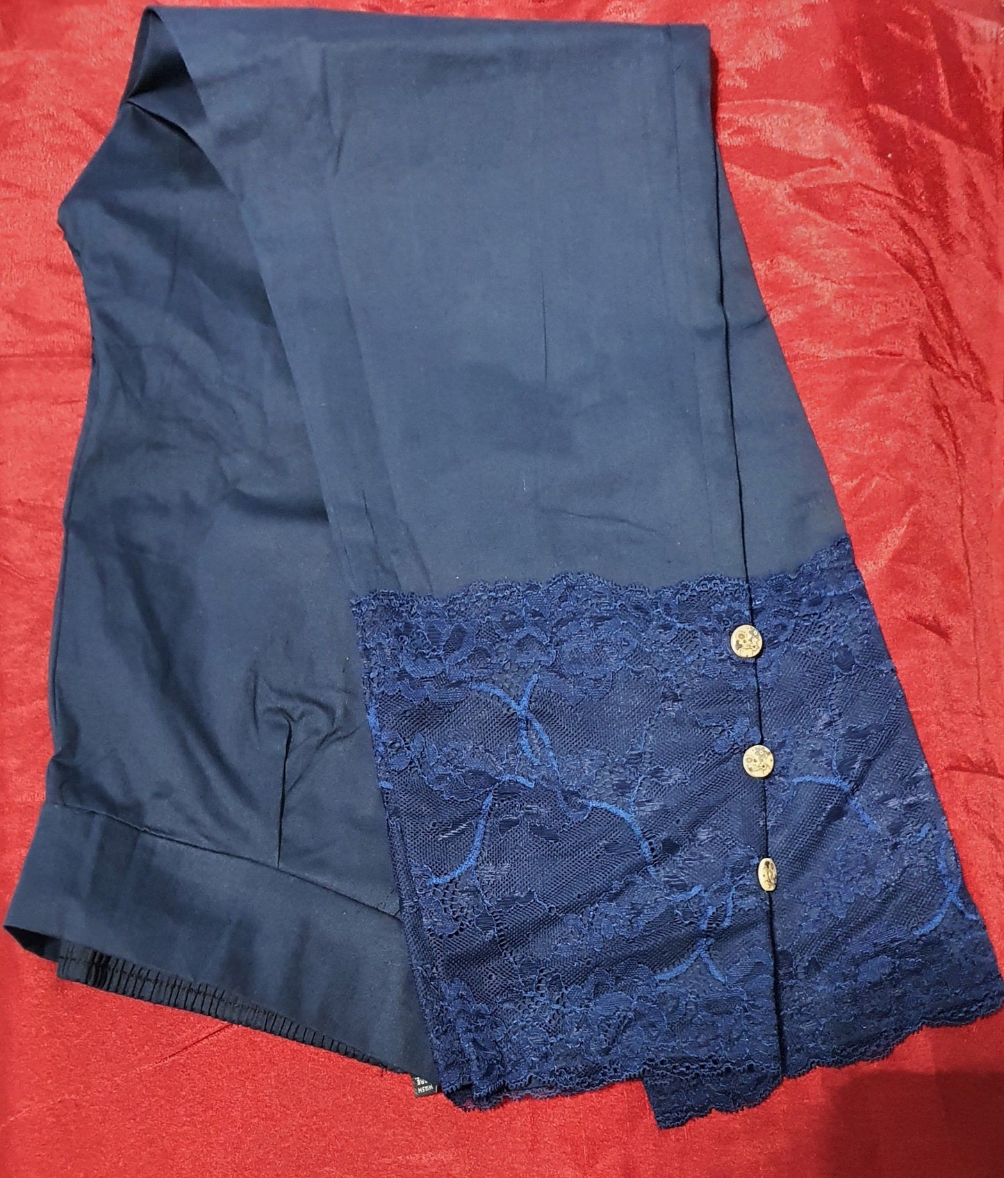 Designer Lace Cotton Lycra Pants in 5 colors Cotton Lycra Pants Shopindiapparels.com Navy Blue 