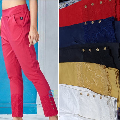 Designer Lace Cotton Lycra Pants in 5 colors Cotton Lycra Pants Shopindiapparels.com 
