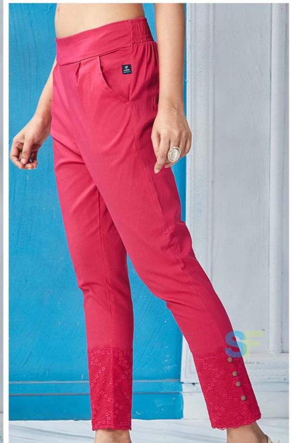Designer Lace Cotton Lycra Pants in 5 colors Cotton Lycra Pants Shopindiapparels.com 