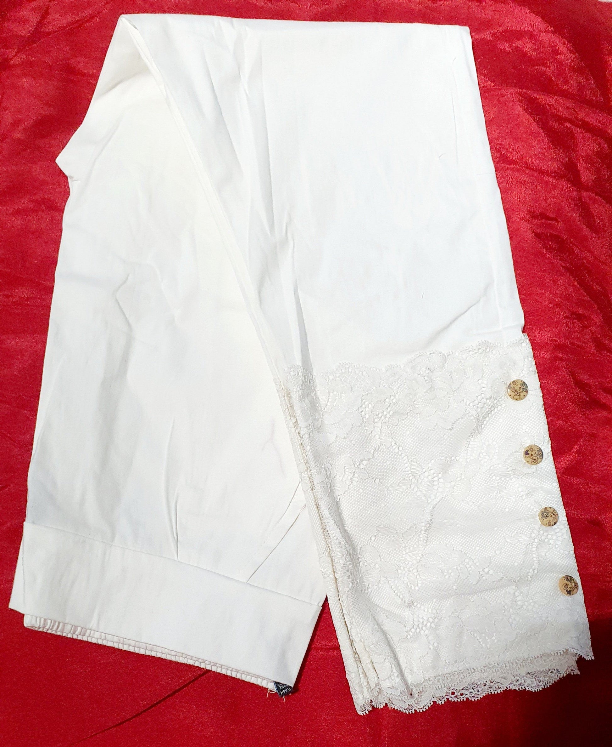 Designer Lace Cotton Lycra Pants in 5 colors Cotton Lycra Pants Shopindiapparels.com White 