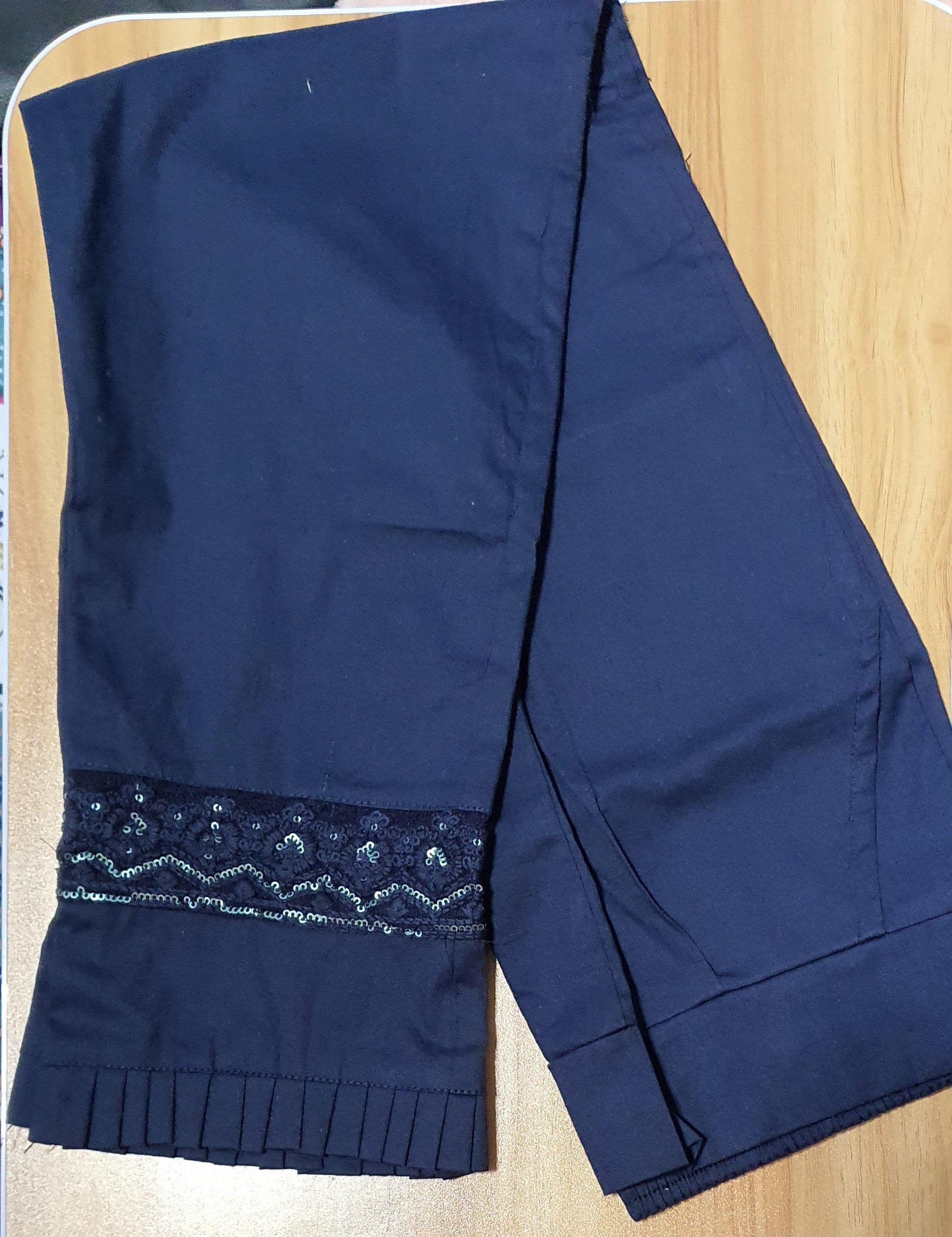 Designer Lace Embroidered Cotton Lycra Pants in 5 colors Cotton Lycra Pants Shopindiapparels.com Navy Blue 